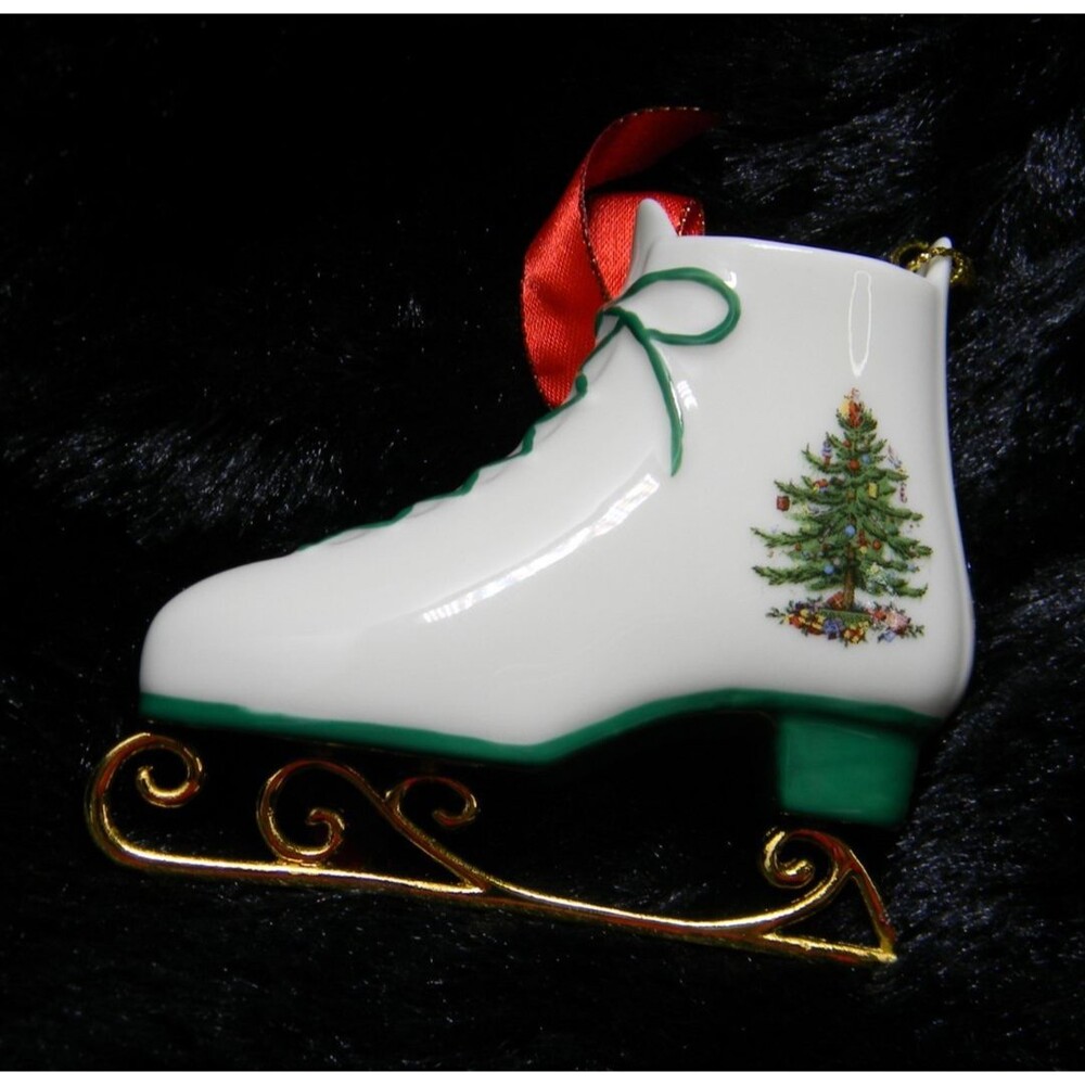 Spode Ice Skating Christmas Tree Porcelain Ornament EUC - Picture 3 of 7